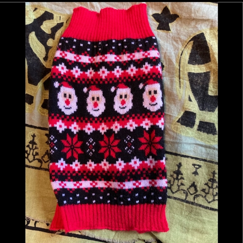 XS dog sweater Santa Christmas black and red